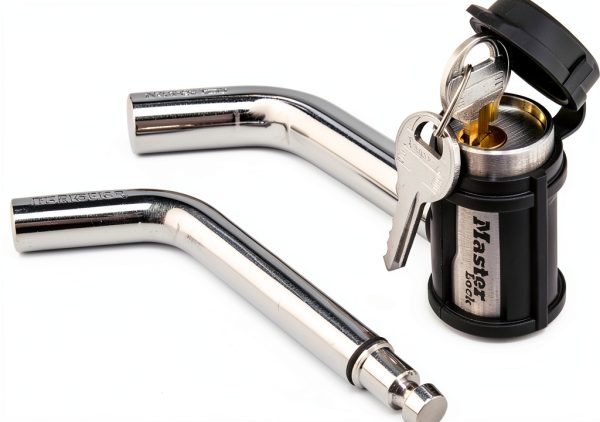 Master Lock Receiver Lock, 1/2 in. and 5/8 in. Swivel Head, Weather Resistant Trailer Coupler Locking Hitch Pin with Keys for Protecting Trailers, RVs, 2866DAT-1