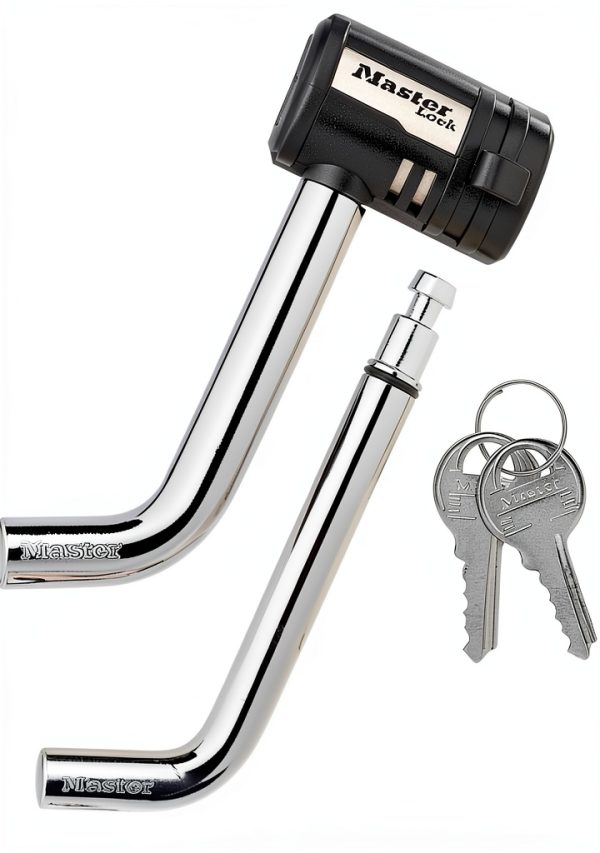Master Lock Receiver Lock, 1/2 in. and 5/8 in. Swivel Head, Weather Resistant Trailer Coupler Locking Hitch Pin with Keys for Protecting Trailers, RVs, 2866DAT-0